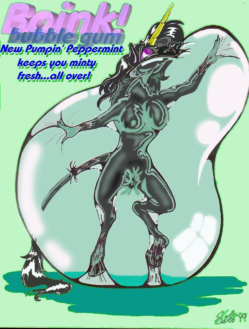 anthro blowing_bubble_gum bubble bubble_gum candy dessert female food gum horn in_bubble inflatable_bondage inflating solo calbeck mythology equid equine horse mammal mythological_creature mythological_equine unicorn