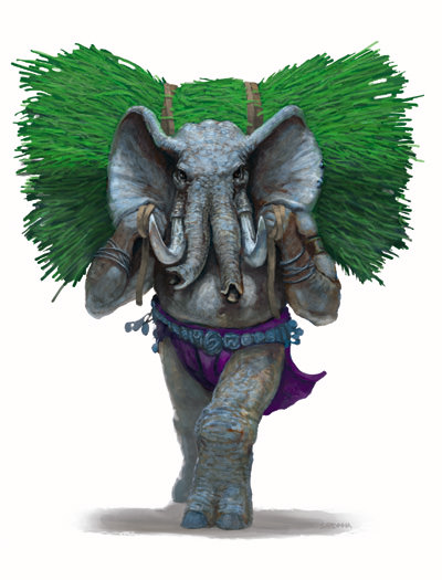 anthro bottomwear clothed clothing grass holding_object loincloth male mostly_nude multi_nose plant simple_background solo trunk tusks walking white_background richard_sardinha dungeons_and_dragons hasbro wizards_of_the_coast elephant elephantid loxo mammal proboscidean official_art