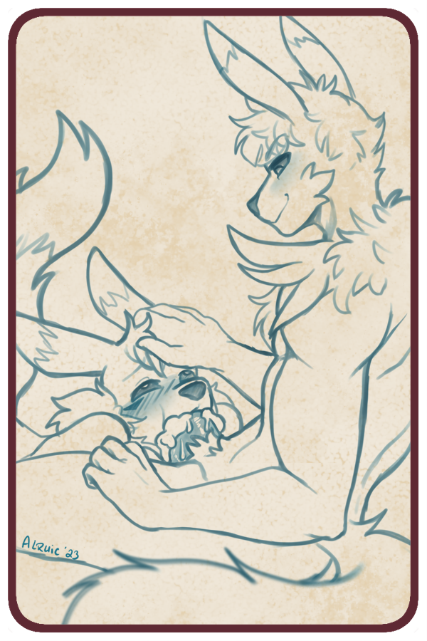 anthro black_sclera blush blush_lines bodily_fluids chin_tuft cum cum_in_mouth cum_inside duo eyebrows facial_tuft father_penetrating_son fellatio fluffy fluffy_hair fluffy_pubes fluffy_shoulders fluffy_tail genital_fluids hair hand_on_head headpat kneeling kneeling_on_ground long_ears looking_pleasured looking_up looking_up_at_partner male male/male male_penetrated male_penetrating male_penetrating_male muscular muscular_male oral oral_penetration penetration penile penile_penetration penis_in_mouth pointy_ears prick_ears raised_eyebrows raised_tail sex sitting smile smirk smirking_at_partner tail tuft alruic bandai_namco digimon kalen_digitalis koda_the_renamon digimon_(species) renamon 2:3 sketch father_(lore) father_and_child_(lore) father_and_son_(lore) incest_(lore) parent_(lore) parent_and_child_(lore) parent_and_son_(lore) son_(lore)