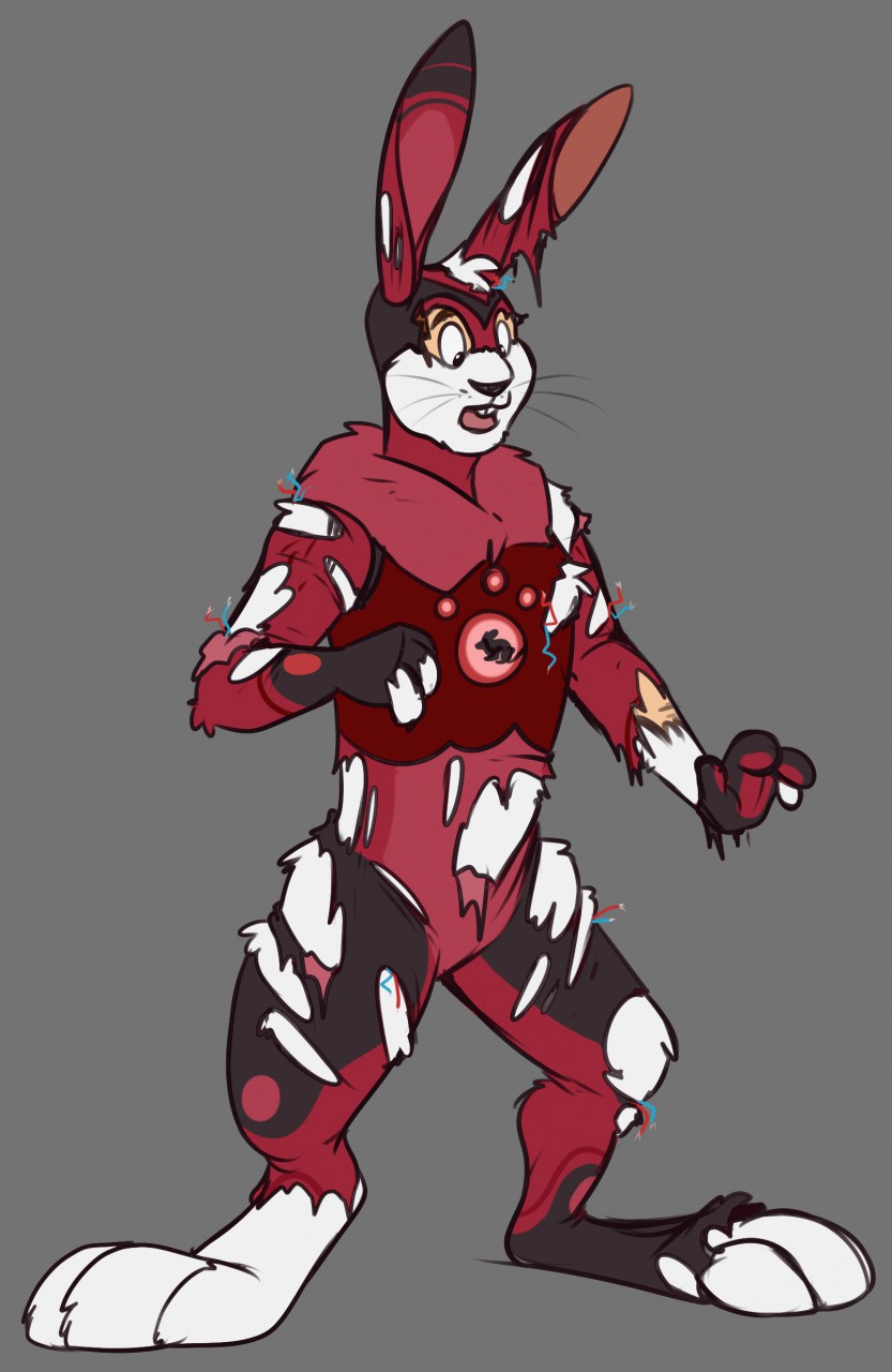 anthro clothing exposed_wiring male malfunction solo species_transformation torn_clothing transformation transformation_through_technology wire binturongboss wild_kratts hare lagomorph leporid mammal rabbit snowshoe_hare hi_res