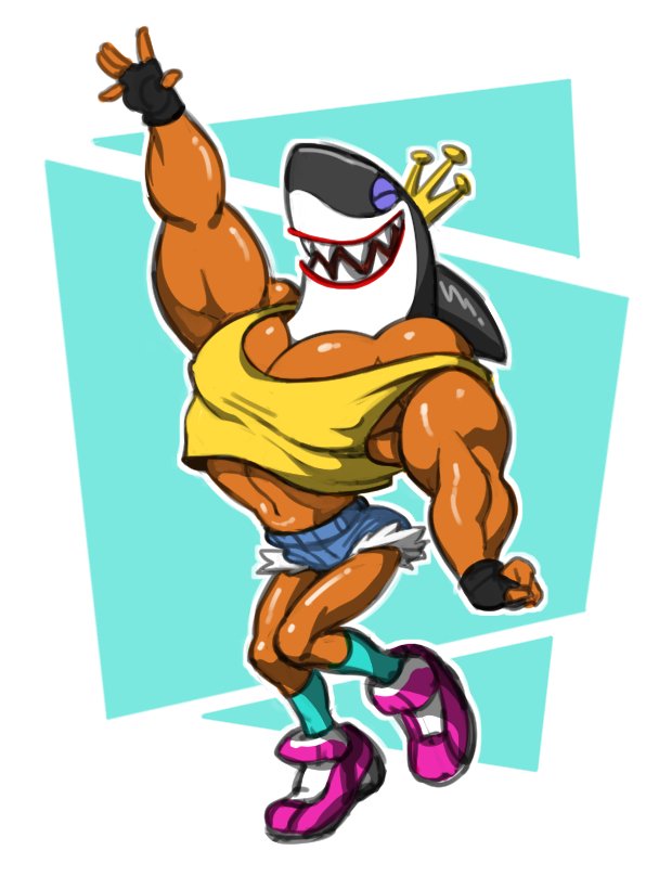 5_fingers biceps bottomwear clothed clothing crown denim denim_bottomwear denim_clothing denim_shorts fingerless_gloves fingers flamboyant for_a_head gloves handwear headgear male muscular muscular_humanoid muscular_male nipple_outline pecs shirt shorts skimpy solo tank_top topwear analon_(artist) disney wander_over_yonder emperor_awesome animal_head animal_humanoid fish fish_humanoid humanoid marine marine_humanoid shark_humanoid 2019