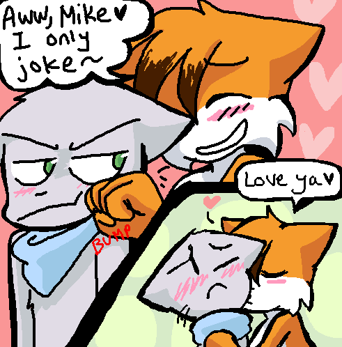 anthro blush daww dialogue duo heart_symbol kissing kissing_cheek male male/male one_eye_closed text toony taeshi_(artist) bittersweet_candy_bowl mike_(bcb) paulo_(bcb) domestic_cat felid feline felis korat_cat mammal somali_cat comic english_text low_res