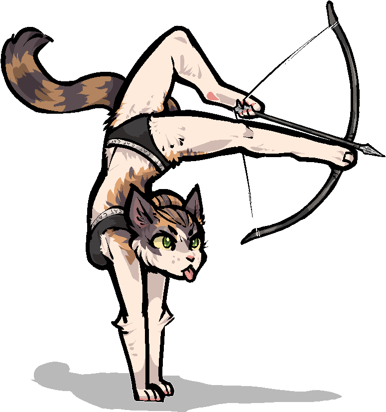 4_toes anthro arrow_(weapon) barefoot biped bow_(weapon) breasts clothed clothing feet female foot_archery fur handstand holding_object holding_weapon holding_with_foot pawpads paws pink_pawpads ranged_weapon simple_background soles solo tail toes tongue tongue_out transparent_background weapon jam_(artist) tei_(teinordica) domestic_cat felid feline felis mammal alpha_channel