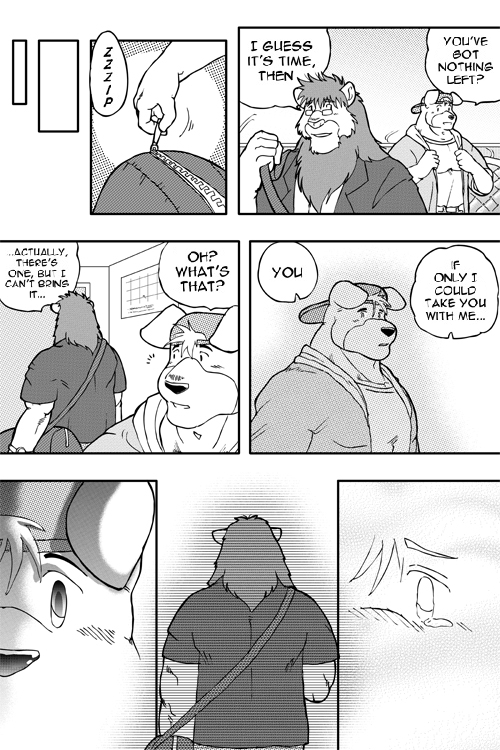 anthro clothing dialogue male muscular text ryuu_majin canid canine canis domestic_dog felid lion mammal pantherine 2:3 comic english_text greyscale monochrome