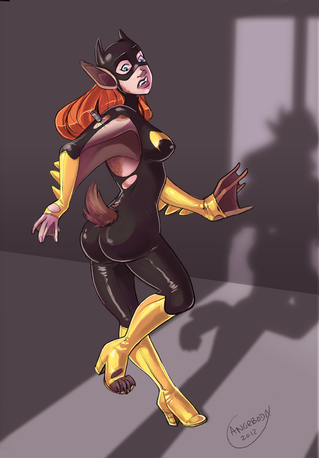 big_breasts breasts butt clothing dart female hair latex long_hair nipple_outline open_mouth red_hair solo surprise torn_clothing transformation angrboda batman_(series) dc_comics batgirl animal_humanoid bat bat_humanoid humanoid mammal mammal_humanoid 2012