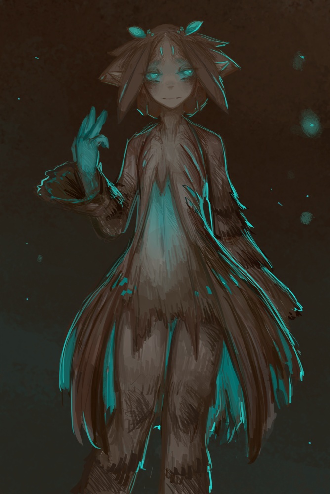 blue_body blue_eyes clothing dress female glowing grey_body grey_hair hair humanoid_pointy_ears looking_at_viewer navel not_furry pointy_ears solo standing translucent translucent_clothing syvaron portals_of_phereon humanoid spirit restricted_palette