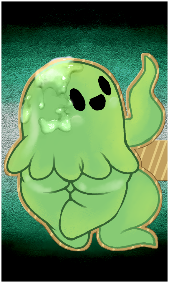 ambiguous_fluids ambiguous_gender border cardboard cardboard_cutout green_background green_body simple_background slime solo toony white_border thatguynamedjoe spooky's_jump_scare_mansion specimen_1 goo_creature clip_studio_paint_(artwork) digital_media_(artwork)