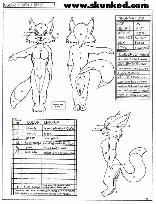 3_toes anthro barefoot breasts feet female solo text toes desiree_lee james_m_hardiman dixie_(btt) canid canine fox mammal black_and_white english_text full-length_portrait model_sheet monochrome portrait traditional_media_(artwork) url