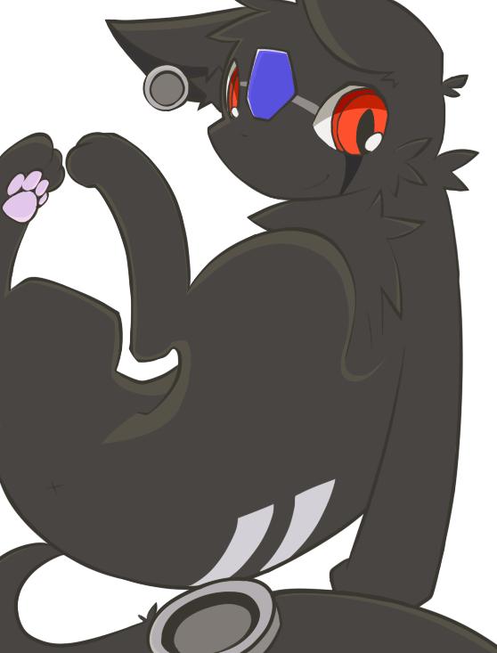 ambiguous_gender anus chest_tuft ear_piercing feral floating fluffy furgonomics furry-specific_piercing looking_at_viewer lying on_back pawpads paws piercing pupils slit_pupils smile solo tail tail_piercing tuft x_anus shin_(artist) handymonsters felid mammal unknown_species alpha_channel