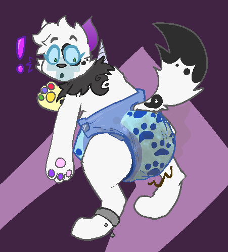 ambiguous_gender anthro bodily_fluids chibi diaper digitigrade feces genital_fluids horn looking_back mane pawpads pooping soiled_diaper soiling soiling_diaper solo surprised_expression unclean_diaper urine used_diaper wet_diaper pawmper felid feline mammal low_res