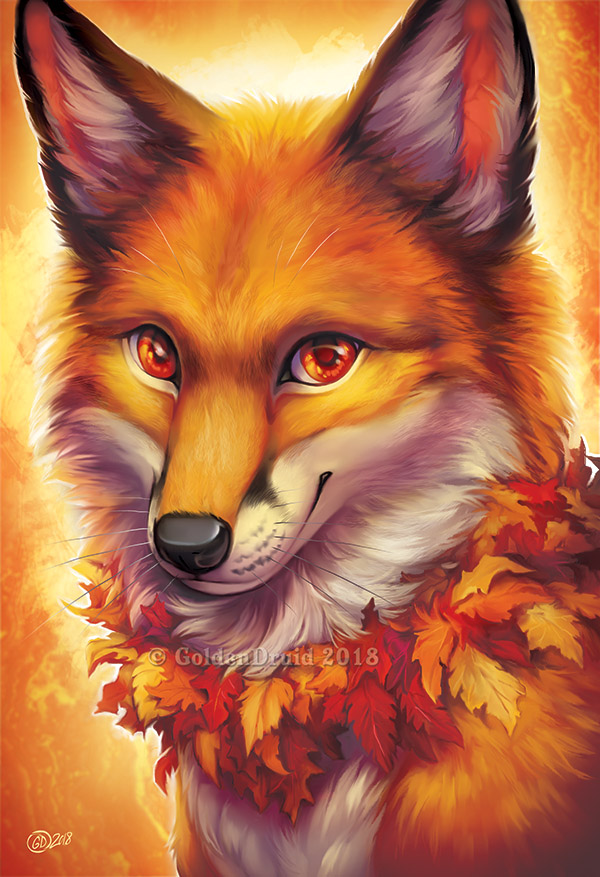 amber_eyes ambiguous_gender black_nose detailed_background feral fur happy looking_at_viewer multicolored_body multicolored_fur orange_body orange_fur smile solo whiskers white_body white_fur goldendruid canid canine fox mammal 2018 bust_portrait digital_media_(artwork) portrait