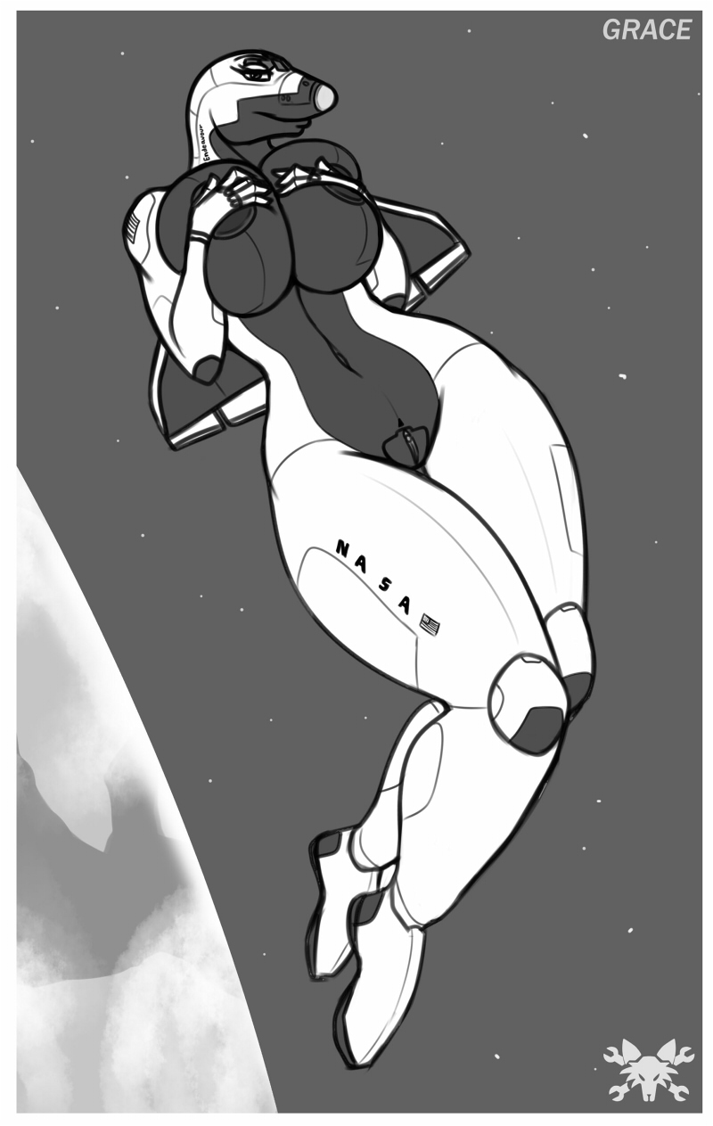 aircraft anthro areola big_breasts breasts earth female floating genitals machine nipples planet pussy shuttle solo space spacecraft squish vehicle tacticalfur nasa aircraft_humanoid living_aircraft living_machine living_vehicle 2017 greyscale hi_res monochrome