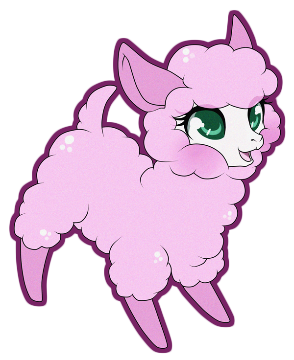 border eyelashes female feral fur glistening glistening_eyes green_eyes looking_up open_mouth open_smile pink_body pink_ears pink_fur pink_tail side_view simple_background smile solo tail transparent_background transparent_border wool_(fur) milk-jug alpaca camelid mammal alpha_channel