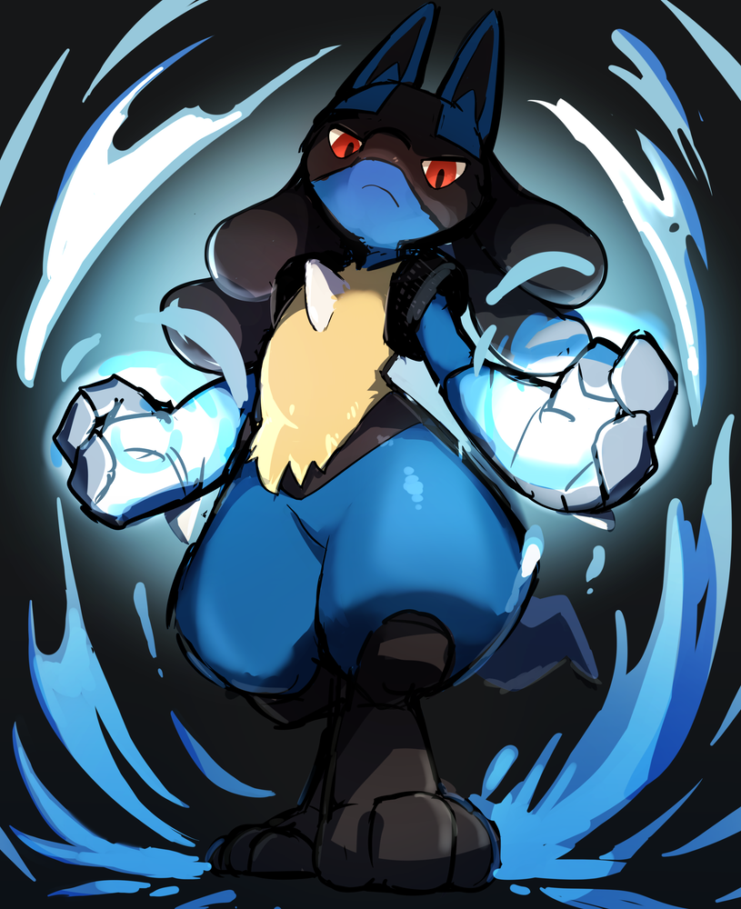 3_fingers 3_toes arm_markings aura_sphere belly_tuft black_background black_hair black_markings blue_body blue_fur chest_spike energy energy_weapon facial_markings featureless_crotch feet fingers frown fur fur_markings glowing glowing_hands hair hand_markings head_markings looking_at_viewer looking_down male markings neck_tuft pokemon_move pose red_eyes simple_background solo spikes spikes_(anatomy) standing toes tuft wrist_spikes yellow_body yellow_fur manmosu_marimo nintendo pokemon canid canine generation_4_pokemon lucario mammal pokemon_(species) 2021