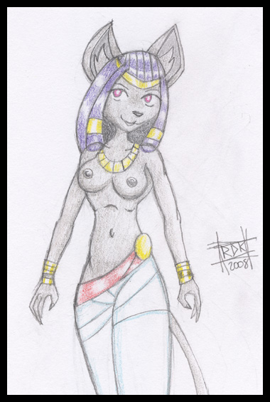 accessory biped breasts clothed clothing dress female hair_accessory nipples solo topless reddragonkan egyptian_mythology middle_eastern_mythology mythology bast deity felid humanoid mammal graphite_(artwork) traditional_media_(artwork)