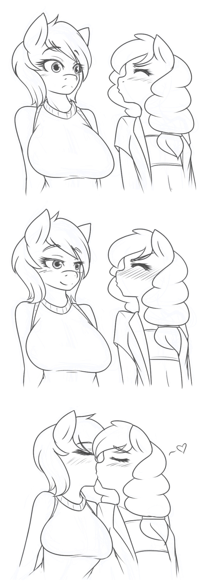 anthro big_breasts blush breasts clothing duo eyes_closed female hair heart_symbol kissing short_hair sweater topwear jonfawkes hasbro my_little_pony deepthroat_cockslut fan_character reppy_(mlp) earth_pony equid equine horse mammal pony 2015 better_version_at_source black_and_white hi_res monochrome