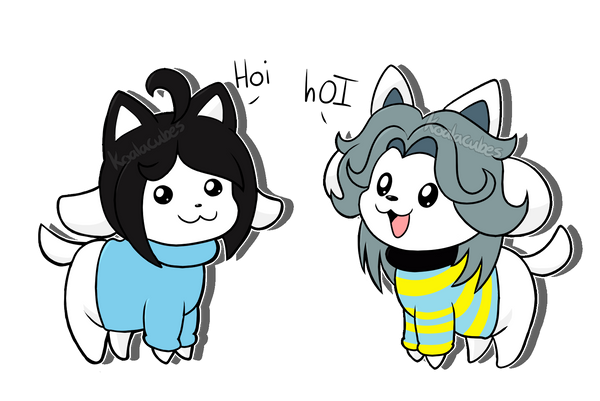 ambiguous_gender clothed clothing duo hair open_mouth topwear white_body amberlea-draws undertale undertale_(series) bob_(undertale) temmie_(undertale) canid canine felid feline mammal tem alpha_channel