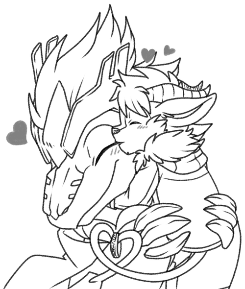 anthro blush bottomless claws clothed clothing crown cuddling duo eyes_closed fluffy fur hair headgear heart_symbol hoodie hooves horn hug jacket kissing male mane romantic romantic_couple scarf simple_background topwear white_background naoren mythology chimera~nao wuldonyx bovid caprine chimera dragon felid goat hybrid lion mammal mythological_creature mythological_scalie pantherine scalie black_and_white monochrome