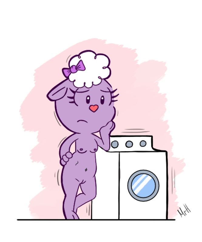 accessory appliance bow_ribbon breasts female genitals hair_accessory hair_bow hair_ribbon laundry laundry_machine nipples nude purple_body pussy ribbons simple_background solo washing_machine el_senor_erizo happy_tree_friends lammy_(htf) bovid caprine domestic_sheep mammal sheep colored