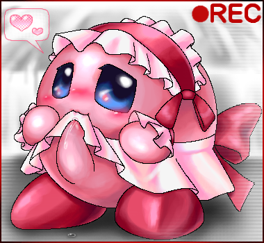 blush bodily_fluids clothed clothing crossdressing erection genital_fluids genitals heart_symbol looking_at_viewer male not_furry penis precum solo box_xod kirby_(series) nintendo kirby waddling_head 2013 digital_media_(artwork) low_res oekaki