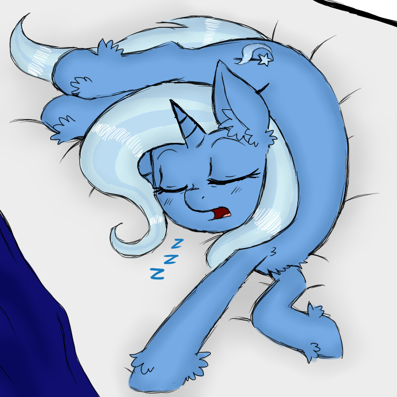 acting_like_a_cat bed blue_hair cutie_mark eyes_closed female feral fluffy furniture hair horn lying sleeping solo sound_effects vowelless vowelless_sound_effect white_hair zzz ichibangravity friendship_is_magic hasbro my_little_pony mythology trixie_(mlp) equid equine mammal mythological_creature mythological_equine unicorn 1:1 2013