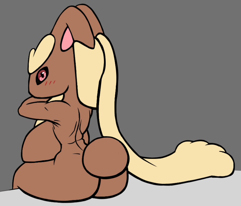 anthro big_breasts big_butt blush breasts brown_body brown_fur butt female fur huge_breasts hyper hyper_breasts looking_at_viewer nude personal_grooming rear_view simple_background solo tail sheep_magik nintendo pokemon generation_4_pokemon lagomorph lopunny mammal pokemon_(species) unfinished