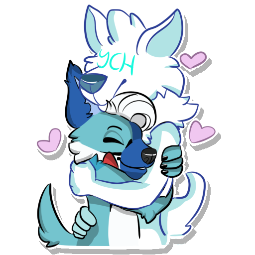 ambiguous_gender anthro arms_around_shoulders arms_around_waist blue_body blue_fur blue_snout blue_tail bow_tie duo eyes_closed fur head_tuft heart_symbol hug male male/ambiguous tail tuft white_chest white_tail c0rgilici0us flolo ych_(character) canid canine canis domestic_dog mammal 1:1 alpha_channel