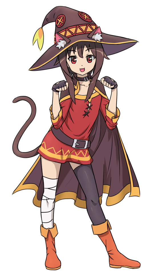 bandage belt boots brown_hair cape choker clothed clothing female footwear hair hat headgear headwear inner_ear_fluff jewelry looking_at_viewer necklace open_mouth red_eyes shoes simple_background solo standing transparent_background tuft jon-smitten konosuba:_god's_blessing_on_this_wonderful_world! megumin_(konosuba) animal_humanoid cat_humanoid felid felid_humanoid feline feline_humanoid humanoid mammal mammal_humanoid 9:16 alpha_channel