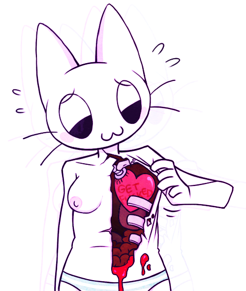 :3 anthro blood blush bodily_fluids breasts candy_gore clothed clothing death disembowelment female fur gore guts heart_(organ) heart_symbol intestines nipples organs painless_gore panties ribs simple_background solo superflat sweat topless underwear cuteosphere domestic_cat felid feline felis mammal digital_media_(artwork) half-length_portrait portrait