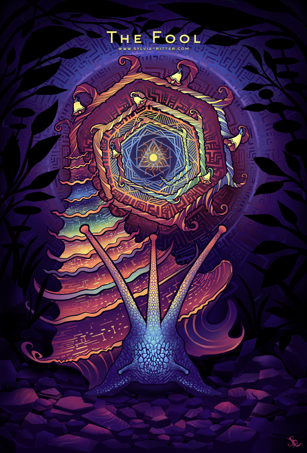 ambiguous_gender card card_template feral fortune_telling gastropod_shell major_arcana mollusk_shell psychedelic shell solo tarot tarot_card the_fool_(tarot) sylvia_ritter gastropod mollusk snail colorful_theme