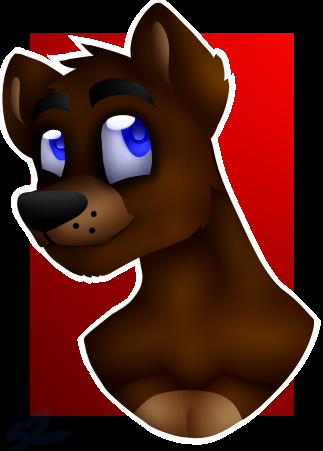 anthro anthrofied black_border black_nose blue_eyes border brown_body brown_fur fur male simple_background solo atomic52 five_nights_at_freddy's scottgames freddy_(fnaf) bear mammal low_res