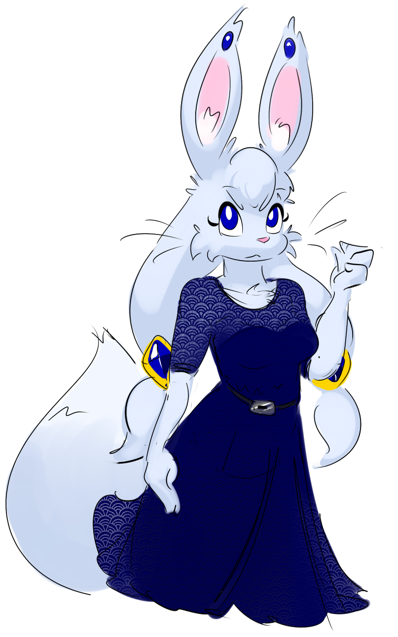 anthro belt blue_eyes breasts clothed clothing dress ear_piercing female fully_clothed fur hair inner_ear_fluff jewelry long_ears looking_at_viewer piercing simple_background solo transparent_background tuft whiskers white_body white_fur white_hair elpatrixf kriyu lagomorph leporid mammal rabbit 2016 alpha_channel blue_theme hi_res