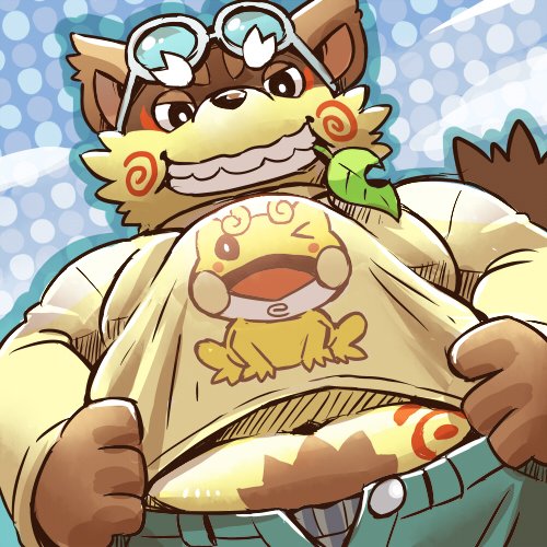 anthro belly bottomwear brown_body brown_fur clothing fur kemono leaf male overweight overweight_anthro overweight_male pants shirt solo topwear doggiemonkey sengoku_puzzle momochi_sandayuu canid canine mammal raccoon_dog tanuki 1:1 2016 low_res