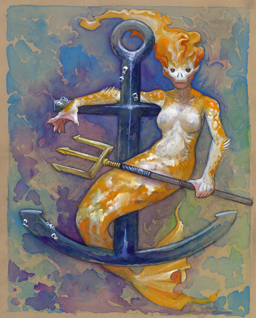 anchor anthro arm_fin arm_fins border breasts collarbone female fin fish_tail hair holding_melee_weapon holding_object holding_polearm holding_trident holding_weapon legless long_hair looking_at_viewer melee_weapon membrane_(anatomy) nipples non-mammal_breasts non-mammal_nipples orange_body orange_hair polearm solo split_form tail tail_fin trident underwater water weapon webbed_hands yellow_tail chris_goodwin amur_carp carp cyprinid cypriniform fish koi marine merfolk typical_carp full-length_portrait portrait traditional_media_(artwork)