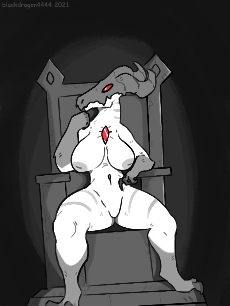 2_fingers 4_fingers abs anthro areola big_breasts bone breasts chair fangs featureless_crotch female fingers fur furniture gem grey_body grey_fur horn nude red_eyes ruby_(gem) simple_background skull solo teeth thick_thighs white_body white_fur blackdragon4444 bovid caprine deity demon mammal monster unknown_species 2021 3:4