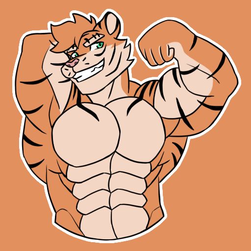 abs anthro biceps big_muscles flexing flexing_bicep flexing_muscles fur green_eyes lats_(muscle) male muscular muscular_male pecs smile solo striped_body striped_fur stripes dragonjourney remmy_(colt_wolf) felid feline mammal pantherine tiger 1:1