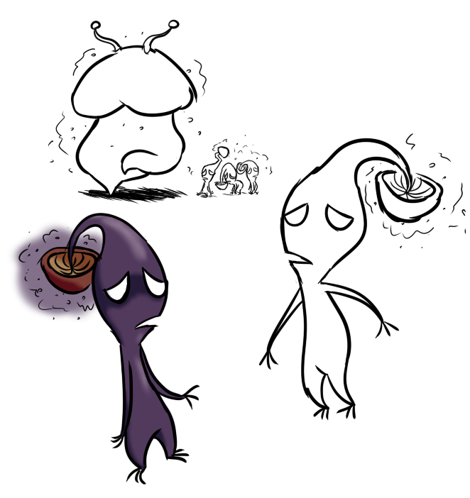 ambiguous_gender fungus gas group mushroom mushroom_cap plant purple_body sad simple_background white_background pinyaps nintendo pikmin beast_(pikmin) elemental_creature flora_fauna mushroom_pikmin pikmin_(species) puffstool line_art