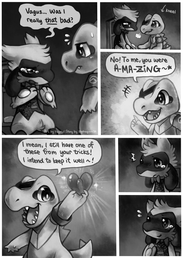 anthro bodily_fluids crying dialogue duo male semi-anthro tears text haychel slydragoon16 nintendo pokemon pokemon_mystery_dungeon spike_chunsoft leon_(haychel) vagus_(haychel) canid canine generation_2_pokemon generation_4_pokemon mammal pokemon_(species) riolu totodile comic digital_media_(artwork) english_text greyscale monochrome