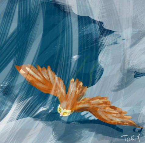 ambiguous_gender beak brown_body brown_feathers cloud feathered_wings feathers feral flying midair sky solo tail tail_feathers wings yellow_eyes orionstar guardians_of_ga'hoole gylfie avian bird elf_owl owl true_owl 2010 digital_media_(artwork) digital_painting_(artwork) low_res painting_(artwork) shaded