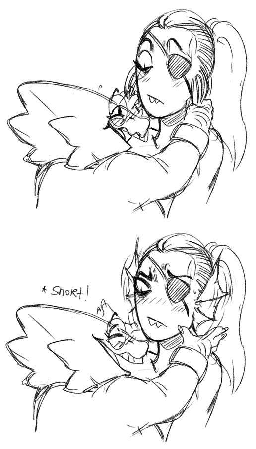 annoyed duo ear_fins ear_frill eye_patch eyewear fangs female female/female fin fin_frill frill_(anatomy) glasses grabbing_fins hair hands_on_fins ponytail romantic romantic_couple teeth lilaira undertale undertale_(series) alphys undyne animal_humanoid fish fish_humanoid humanoid marine marine_humanoid reptile scalie 2015 monochrome sketch