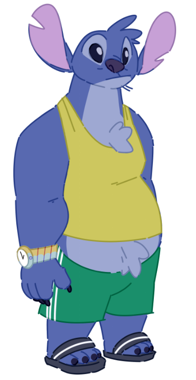 4_fingers anthro anthrofied belly_tuft biped blue_body blue_claws blue_eyes blue_fur blue_nose bottomwear chest_tuft claws clock clothing feet fingers fur green_bottomwear green_clothing green_shorts head_tuft male midriff notched_ear overweight overweight_anthro overweight_male shirt shorts solo tank_top toes topwear tuft watch wristwatch yellow_clothing yellow_shirt yellow_topwear maxpany disney lilo_and_stitch stitch_(lilo_and_stitch) alien experiment_(lilo_and_stitch) 2021 digital_drawing_(artwork) digital_media_(artwork) flat_colors