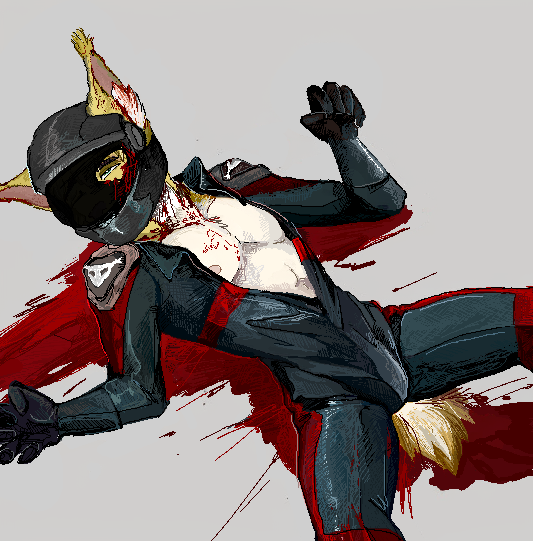 accident anthro black_clothing black_gloves black_handwear blood bodily_fluids bottomwear clothing death_focus ear_tuft gloves gore handwear inner_ear_fluff male motorcycle_helmet solo topwear tuft vehicle jeffusherb felid feline lynx mammal digital_media_(artwork) pixel_(artwork)