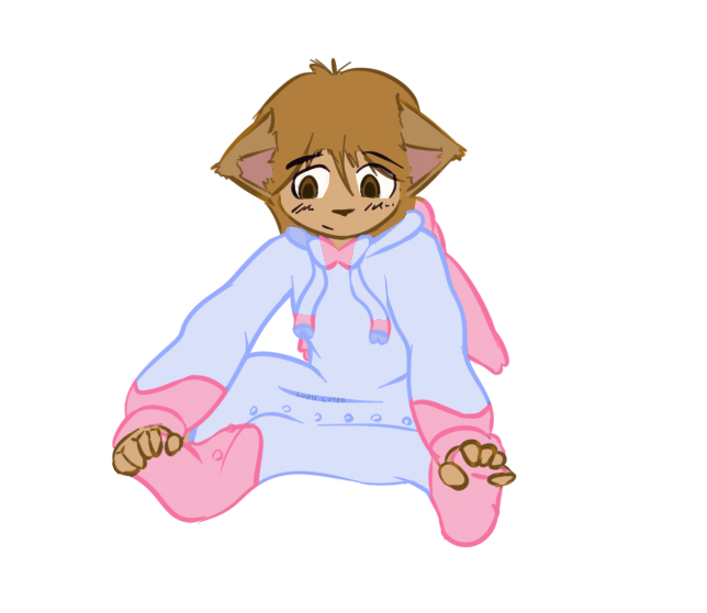 5_fingers ambiguous_gender anthro big_ears biped blush blush_lines brown_body brown_eyes brown_fur clothing ears_outwards feet fingers fur hair hand_on_foot looking_at_foot looking_at_self looking_down on_ground onesie pivoted_ears pokemon_clothing simple_background sitting smile solo sylveon_costume white_background young young_ambiguous young_anthro ludis-luteo nintendo pokemon milo_(ludis-luteo) eeveelution generation_6_pokemon pokemon_(species) sylveon 2014 artist_name colored colored_line_art digital_drawing_(artwork) digital_media_(artwork) flat_colors