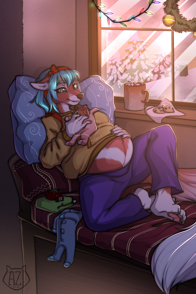 belly big_belly clothing female holidays pregnant azaleesh christmas canid canine mammal 2:3 hi_res