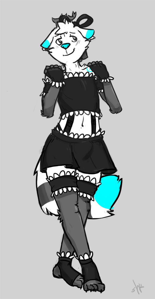 anthro antlers blue_nose bulge clothed clothing crossdressing dipstick_tail femboy horn male markings simple_background solo tail tail_markings shugowah canid canine fox mammal