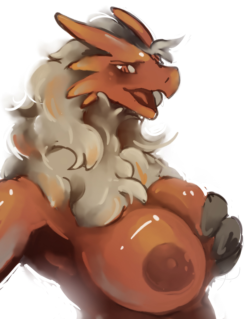 anthro big_breasts blush breasts female hair looking_at_viewer nipples non-mammal_breasts non-mammal_nipples nude open_mouth selfie solo pwcsponson nintendo pokemon avian blaziken generation_3_pokemon pokemon_(species)