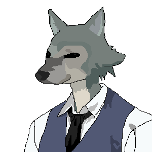 anthro black_necktie blue_clothing blue_topwear blue_vest clothed clothing fur grey_body grey_fur male necktie shirt solo topwear vest white_clothing white_shirt white_topwear areallyfurryboi beastars dogelore cheems legoshi_(beastars) canid canine canis mammal wolf 1:1 aliasing alpha_channel digital_media_(artwork) low_res meme