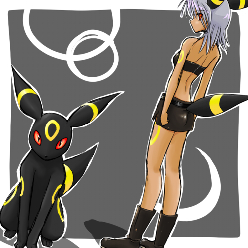 alternate_species ambiguous_gender duo female feral grey_hair hair humanoidized pokemorph red_eyes tail ranphafranboise nintendo pokemon animal_humanoid canid canine eeveelution generation_2_pokemon humanoid mammal pokemon_(species) pokemon_humanoid umbreon 1:1 low_res