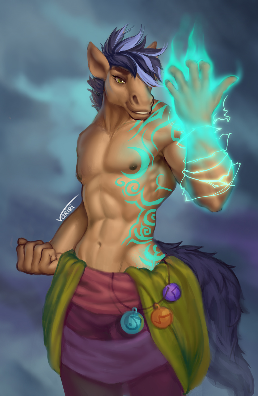 5_fingers abs anthro eyebrows eyelashes fingers hair male navel smile solo tattoo variri tida equid equine horse mammal 2022 digital_media_(artwork) hi_res