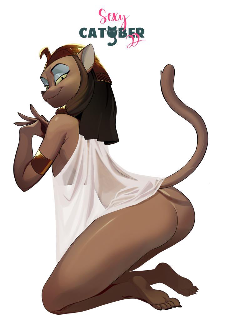 5_toes anthro armlet barefoot biped bottomless breasts brown_body brown_hair butt clasped_hands clothed clothing curvy_anthro curvy_female curvy_figure cute_fangs egyptian egyptian_clothing egyptian_headdress eyeshadow feet female gesture green_eyes hair hourglass_figure hourglass_figured_anthro hourglass_figured_female humanoid_feet interlocked_fingers kneeling long_hair long_tail looking_at_viewer looking_back looking_back_at_viewer makeup plantigrade pose rear_view side_boob side_view smile smiling_at_viewer smug soles solo tail tail_tuft thick_thighs thin_tail toes translucent translucent_clothing tuft wide_hipped_anthro wide_hipped_female wide_hips feliscede catober catober_2022 disney disney's_aladdin mirage_(disney) felid feline mammal 2022 brown_theme digital_media_(artwork) digital_painting_(artwork) full-length_portrait pinup portrait